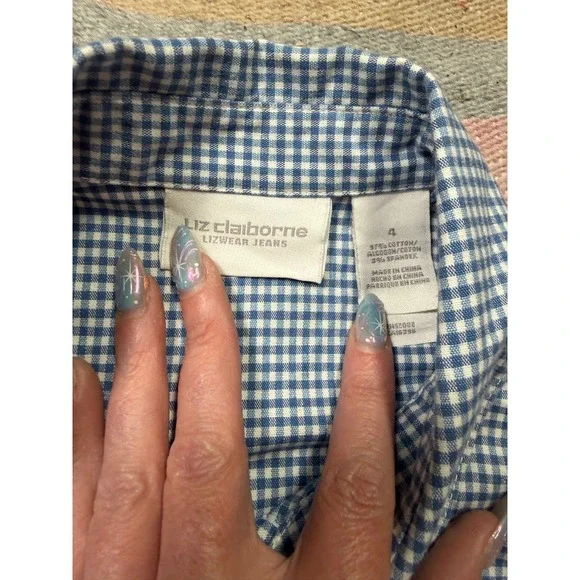 Vintage Liz Claiborne gingham button down midi dress 90s cottagecore - Picture 4 of 6